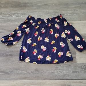 Old Navy Off Shoulder 3/4 Sleeve Navy Floral Crop